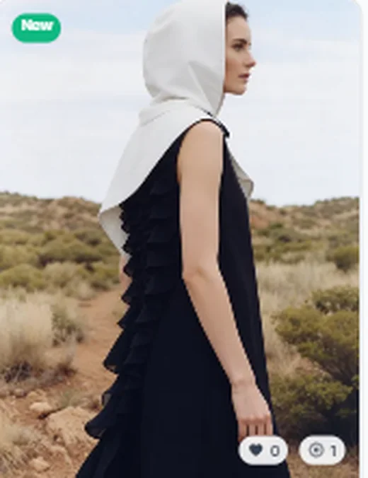 Hooded black & white asymmetry AI Carousel Generator style preview
