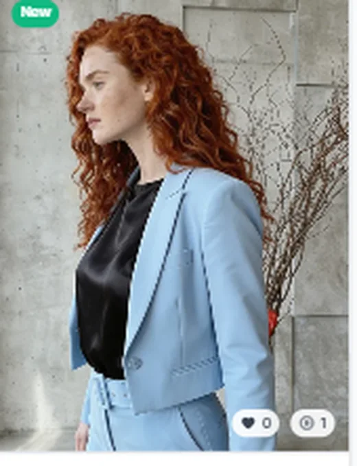 Red in sky blue suit AI Carousel Generator style preview