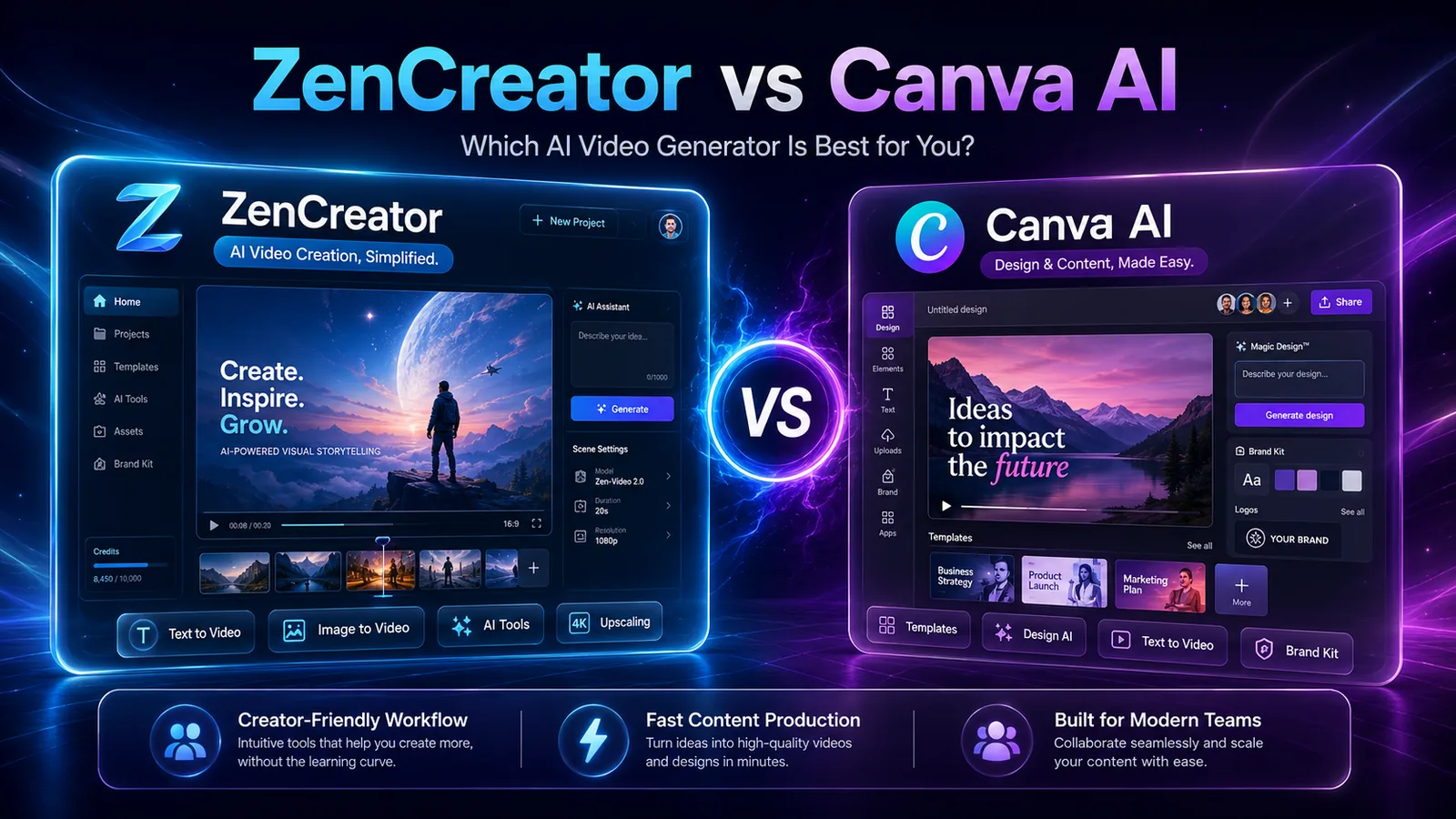 ZenCreator vs Canva AI: Which AI Video Generator Is Best for You? comparison banner