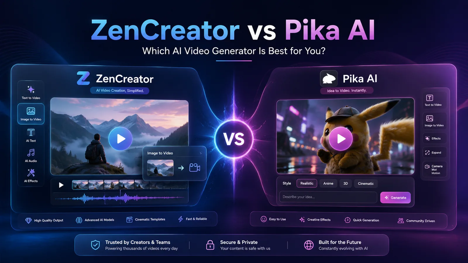 Zencreator vs Pika AI: Which AI Video Generator Is Best for You? comparison banner